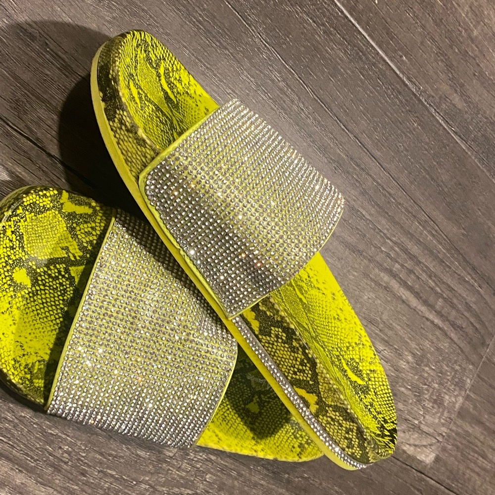 Woman’s yellow slides  with rhinestones